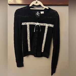 Rare Lip Service Y2K Lolita Lace Cardigan Black w/ White Lace Small
